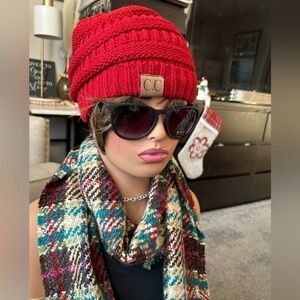 ✨NWOT C.C knit red beanie fitted hat